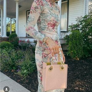 Mock neck floral midi dress